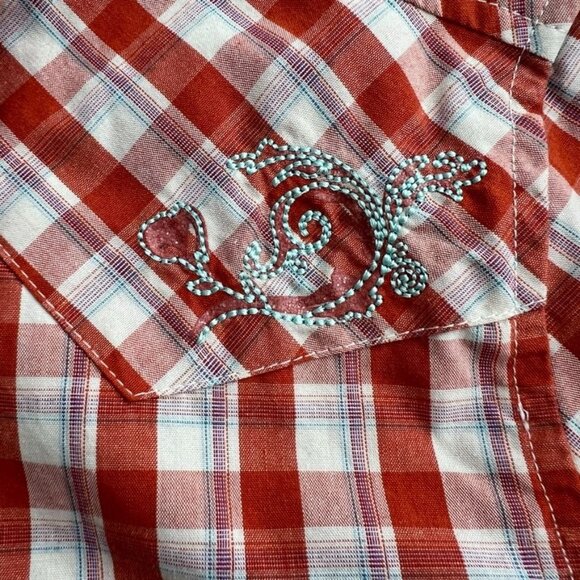 Bit & Bridle Western Plaid Short Sleeve Shirt Women's L Embroidery Pearl Snap - Picture 6 of 13